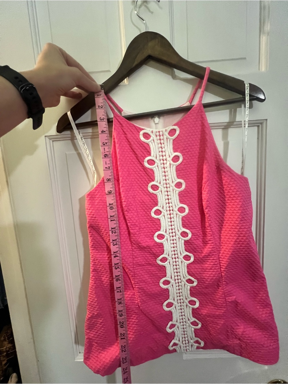 Lilly Pulitzer Pink Women's Sleeveless Textured Tank with White Crochet Trim